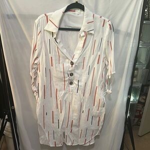 Lush White and Red Casual Dress with Artistic Stripes